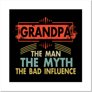 Mens Grandpa The Man The Myth The Bad Influence T Shirt for Grandfathers Posters and Art